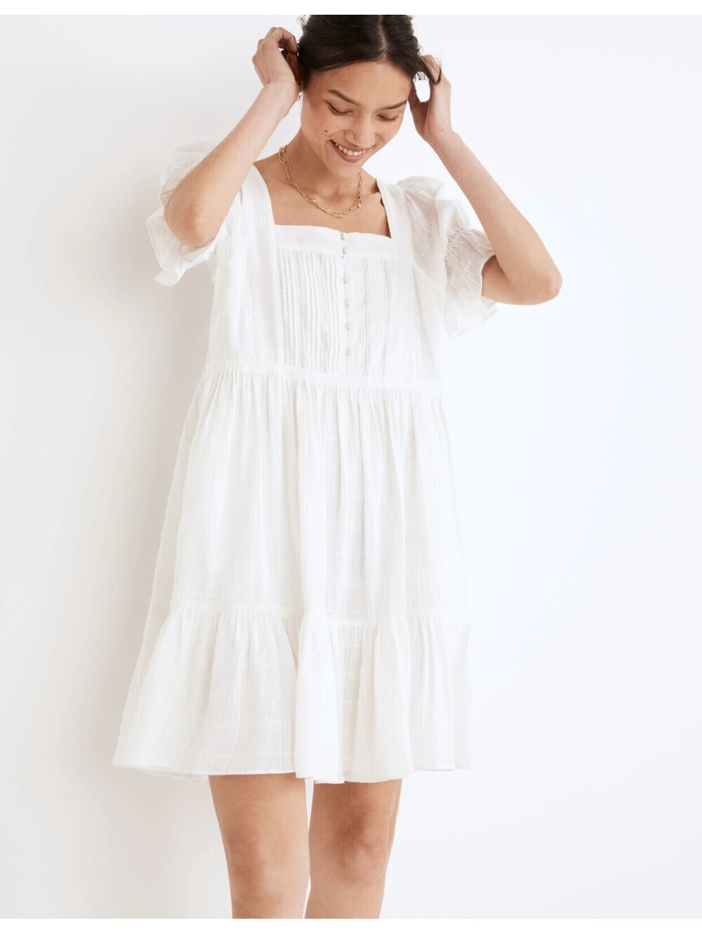 Madewell Puff Sleeve Drawstring Mini Dress White Lighthouse M Cotton Cottagecore